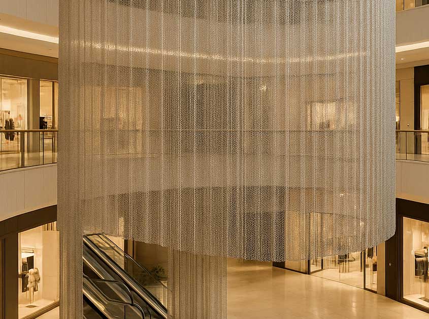 Metal Coil Drapery – Elegant Decorative Curtains for Shopping Mall Atriums Metal Coil Drapery – Elegant Decorative Curtains for Shopping Mall Atriums
